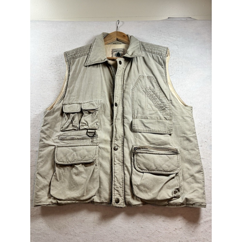 Vtg Northwest Territory Utlity Safari Canvas Vest Khaki Mens L Gorpcore Fishing